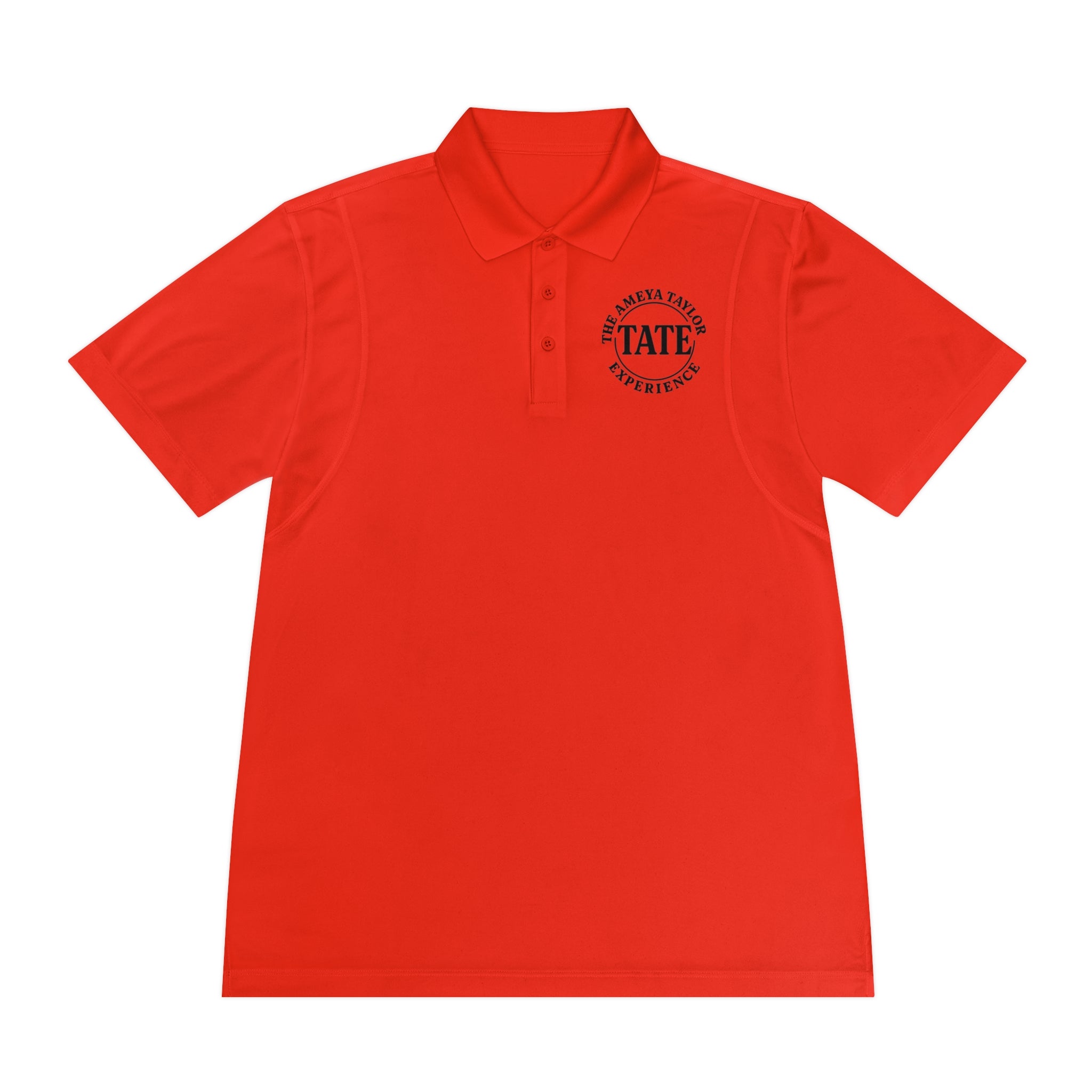 Men's Red Polo Shirt, Sport Performance Polo, TATE Experience Logo Shirt, Vibrant Athletic Polo, The Ameya Taylor Experience